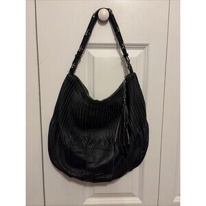 Vintage Cole Haan Amalfi Hobo Handbag Black Pleated Leather Tassel Shoulder Bag